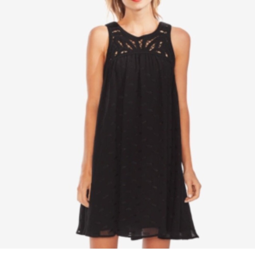 English Factory black sleeveless embroidered yoke dress M